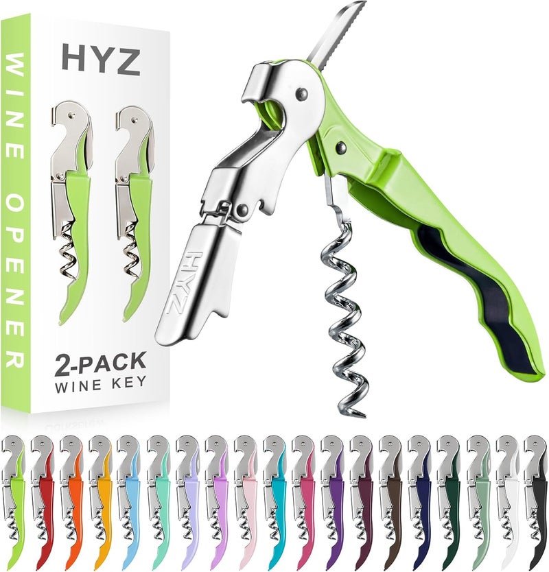 HYZ 2-Pack Wine Opener Waiter Corkscrew, Professional Wine Key for Servers, Bartender with Foil Cutter, Manual Wine Bottle Opener Double Hinged (Cyan) - Image 1